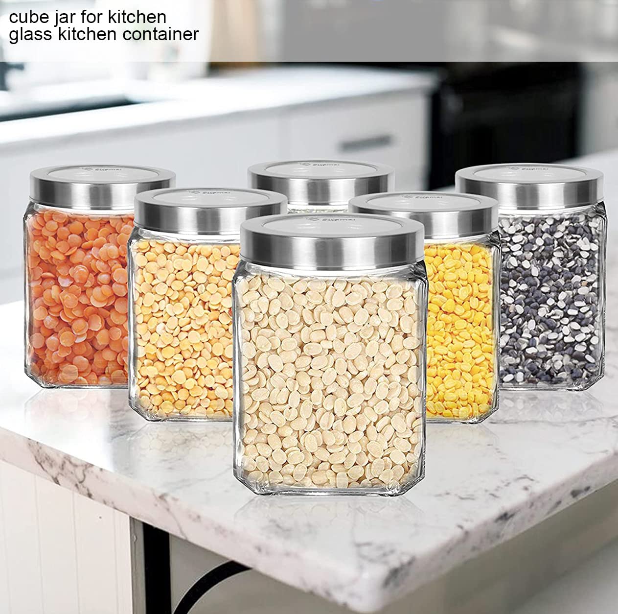 Brezzycloud Piraml Glass Cubical Square 600ml Transparent Glass Jars & Containers for Kitchen Pantry, Honey, Jams, Pickles, Cook